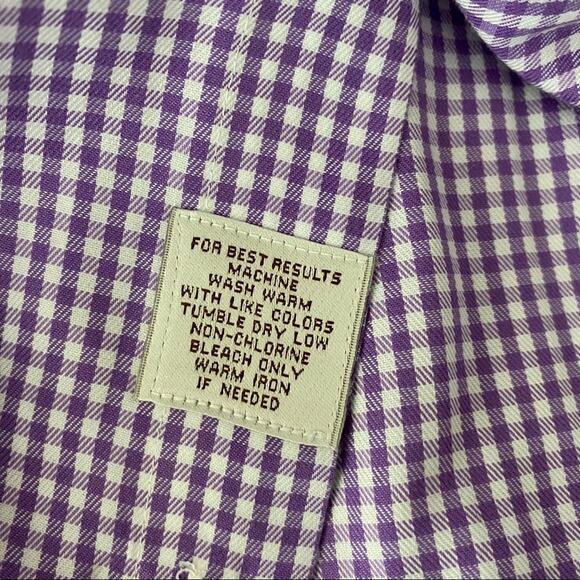 Peter Millar Nanoluxe Cotton Gingham Plaid Size L Purple Long Sleeve Button Down - Picture 4 of 7